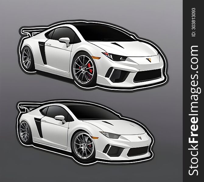 A Set Of Two High-quality, Detailed & X28 Stickers& X29  Featuring A Modern, White Sports Car With Black And Red Detailing