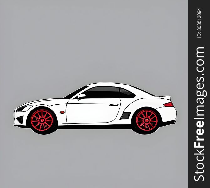 A stylish & x28 sticker& x29  featuring a sleek white car with contrasting red wheels
