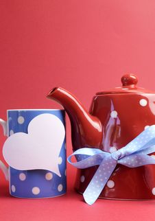 Red, White And Blue Breakfast With Heart Tag - Vertical With Copyspace. Stock Images Red, White And Blue Breakfast With Heart Tag - Vertical With Copyspace. Stock Images