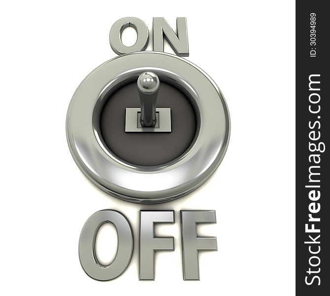 On off button, white background and reflections