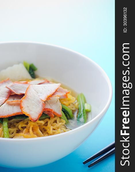 Noodles and meatball with chopsticks , asian noodle