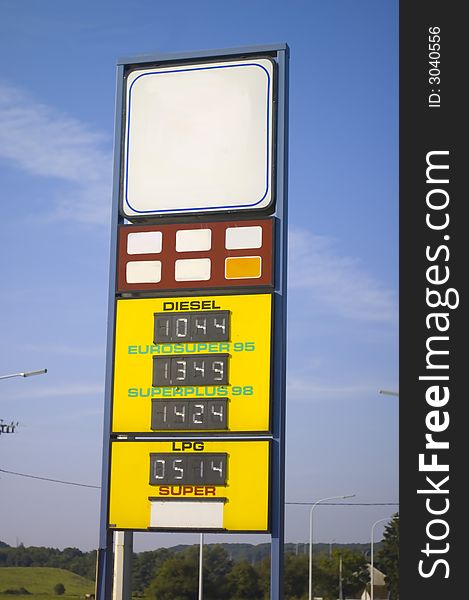 Fuel prices at the gas station