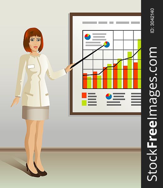 Business woman showing something on the graph. Business woman showing something on the graph