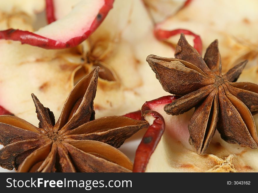 Detail of dried apples with anise