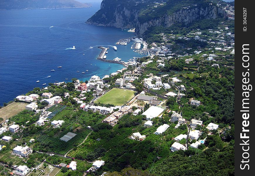 A view of Capri off of the cliffs. A view of Capri off of the cliffs