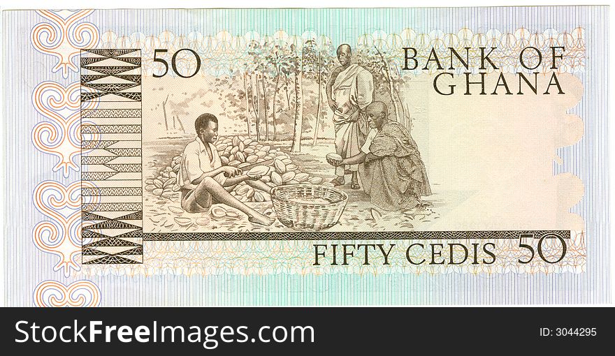 Old paper banknote money Ghana cedis fifty