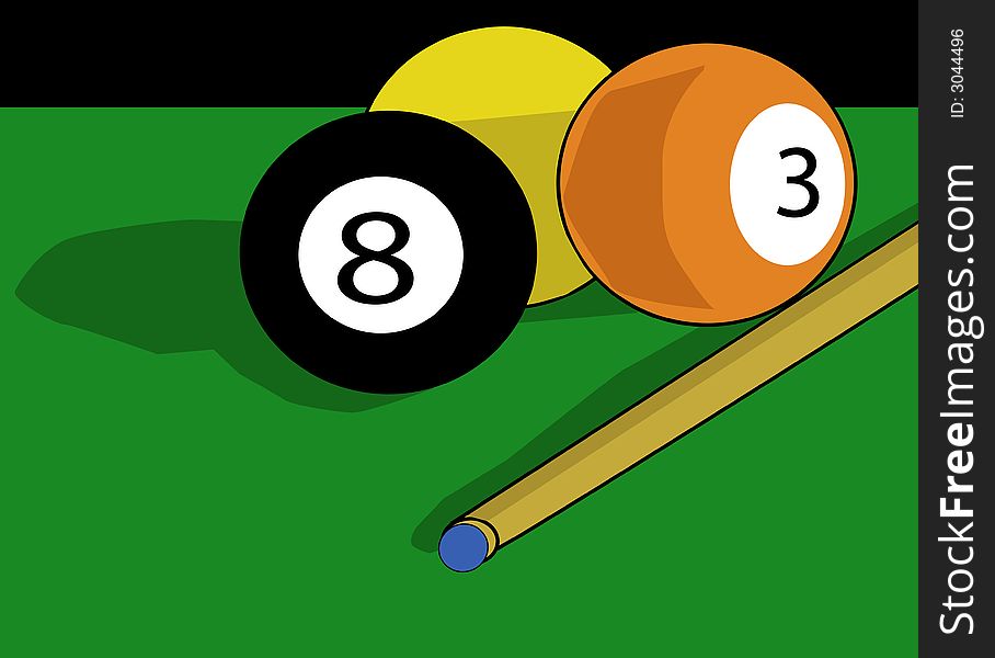 Billiards balls on a green table