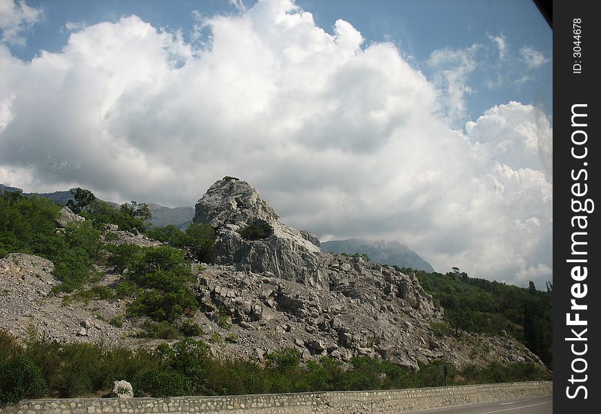 The Crimean landscape, clouds and mountains