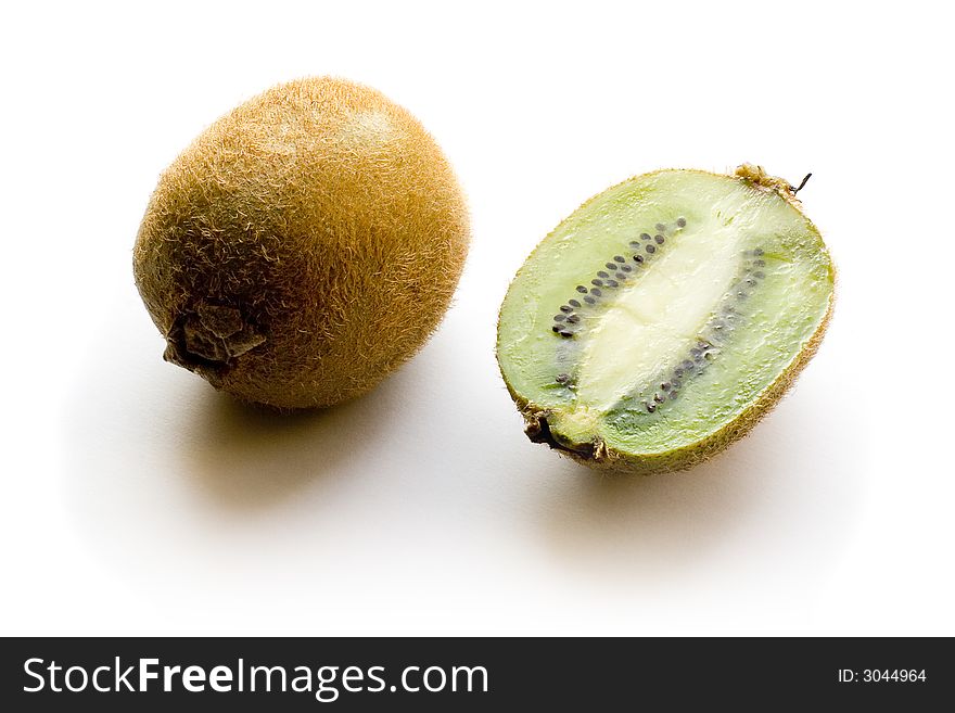 Two kiwi on white background