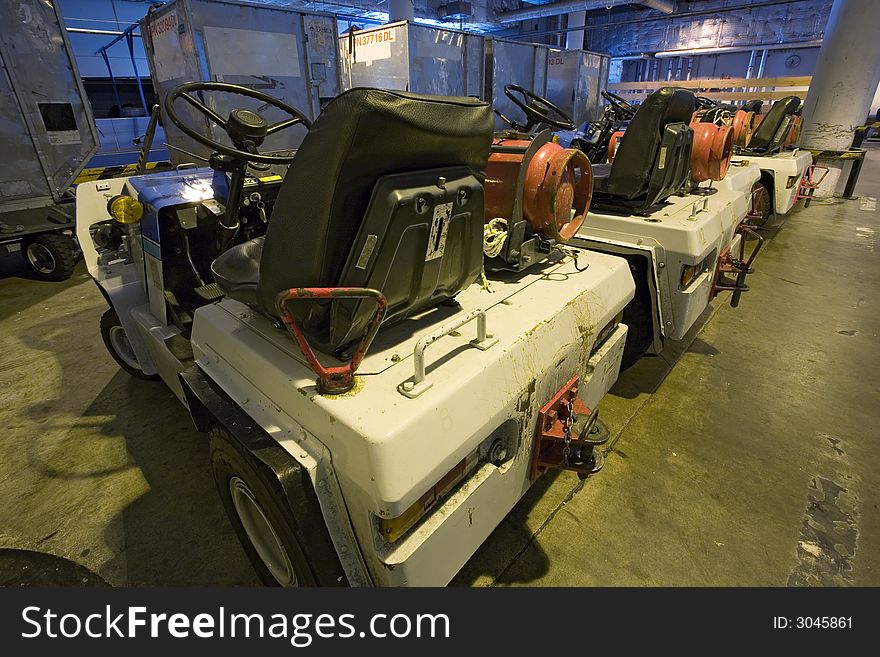 Parking gas powered cargo cars in the airport