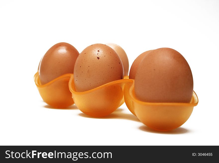 Six eggs isolated on white surface