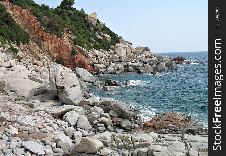 A view of the sea and the rocks. Arbatax, Sardinia, Italy. A view of the sea and the rocks. Arbatax, Sardinia, Italy