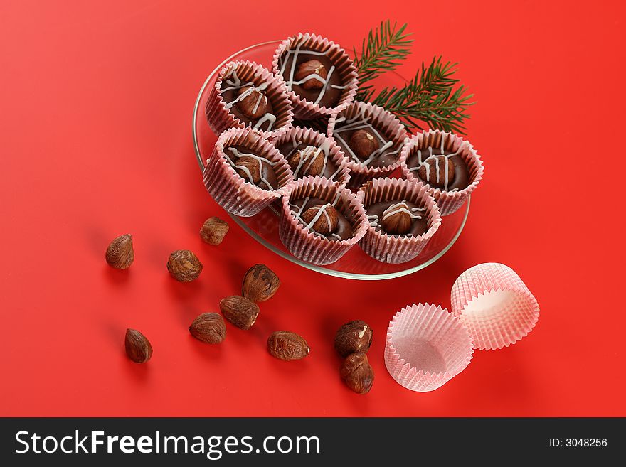 Christmas cookies on the red background