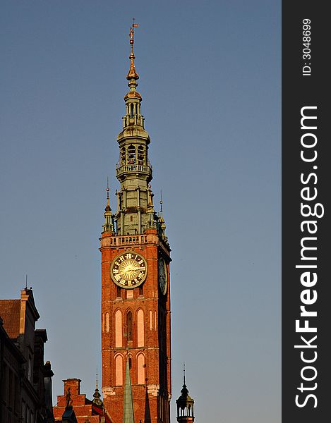 The Tower section of The Main Town Hall in Gdansk, Poland; located in the historical town centre. The Tower section of The Main Town Hall in Gdansk, Poland; located in the historical town centre