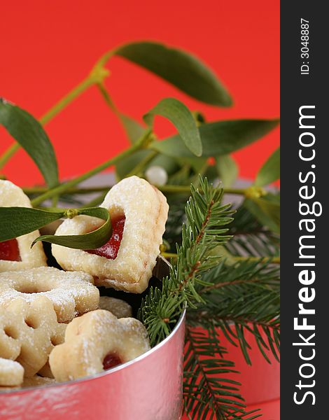 Christmas cookiess with branch and mistletoe