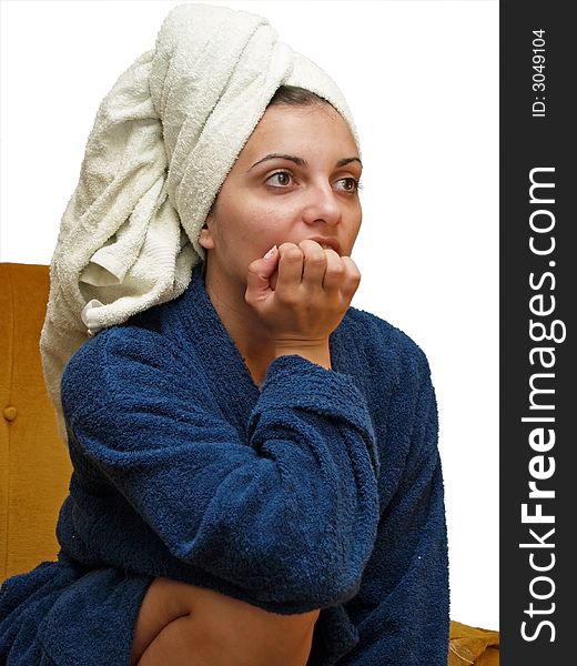 Woman with towel on her head. Woman with towel on her head