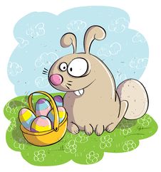 Easter Bunny With Basket Of Eggs Royalty Free Stock Photo Easter Bunny With Basket Of Eggs Royalty Free Stock Photo