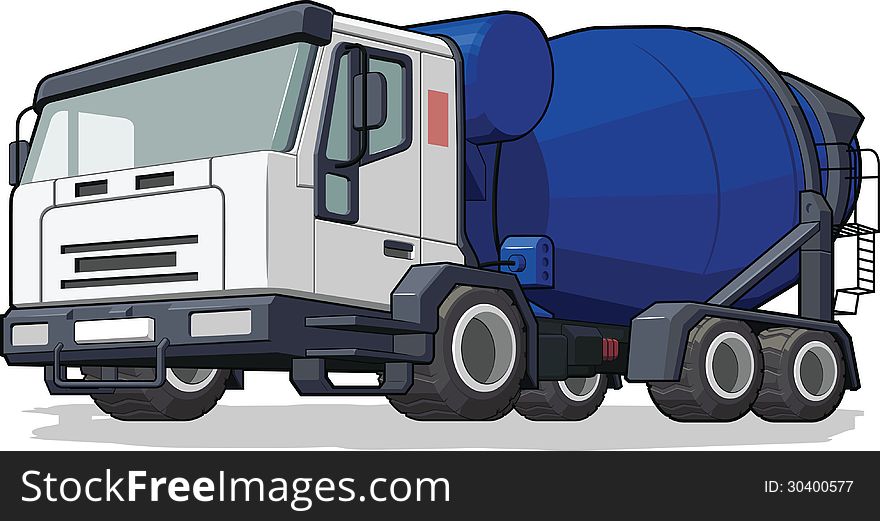 A vector image of an isolated cement mixer truck. Available as a Vector in EPS8 format that can be scaled to any size without loss of quality. Elements could be separated for further editing, color could be easily changed.