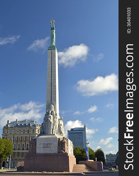 The freedom monument in center of Riga, Latvia, Europe