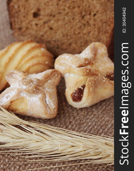 Cookies on a brown background (sweets)