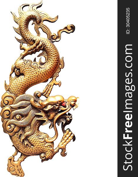 Golden dragon statue on white background. Golden dragon statue on white background