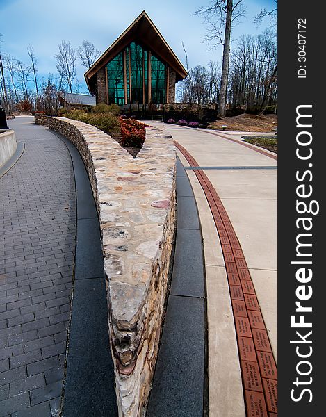 Military chapel in a distance with walkway