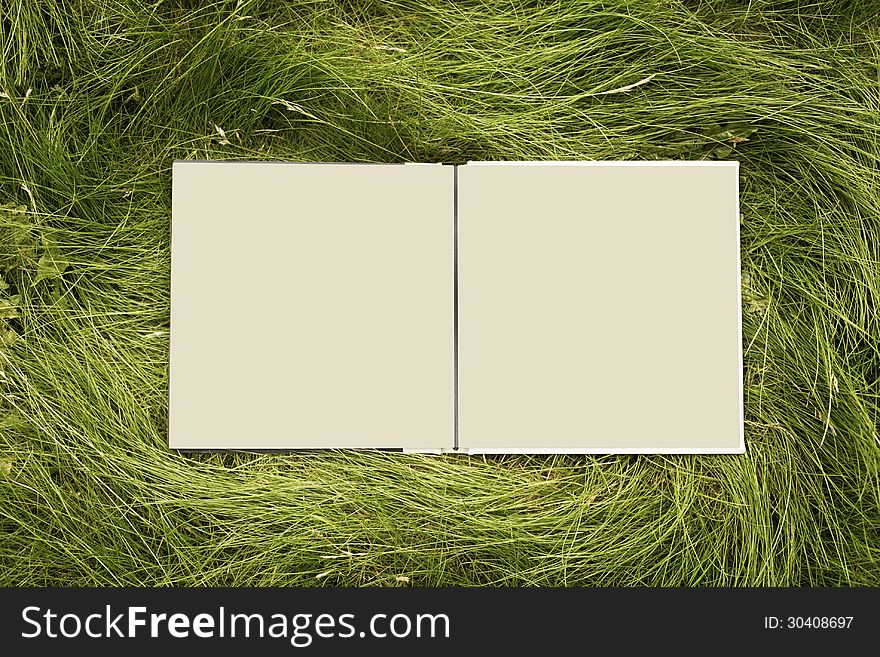 Blank open book in the green grass. Blank open book in the green grass