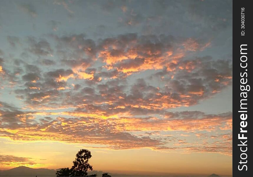 the sky in the morning is so beautiful, seen from the village of Waletelon, Temanggung, Indonesia