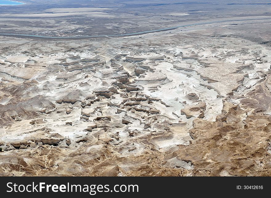 Dead Sea panoramic view from Masada, lowest place on the earth. Dead Sea panoramic view from Masada, lowest place on the earth.