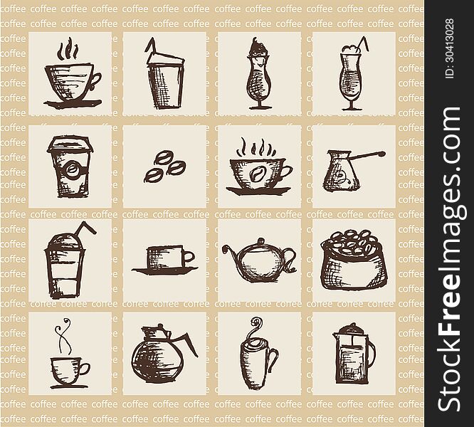 Vector illustration of hot aromatic coffee in brown tones. Vector illustration of hot aromatic coffee in brown tones
