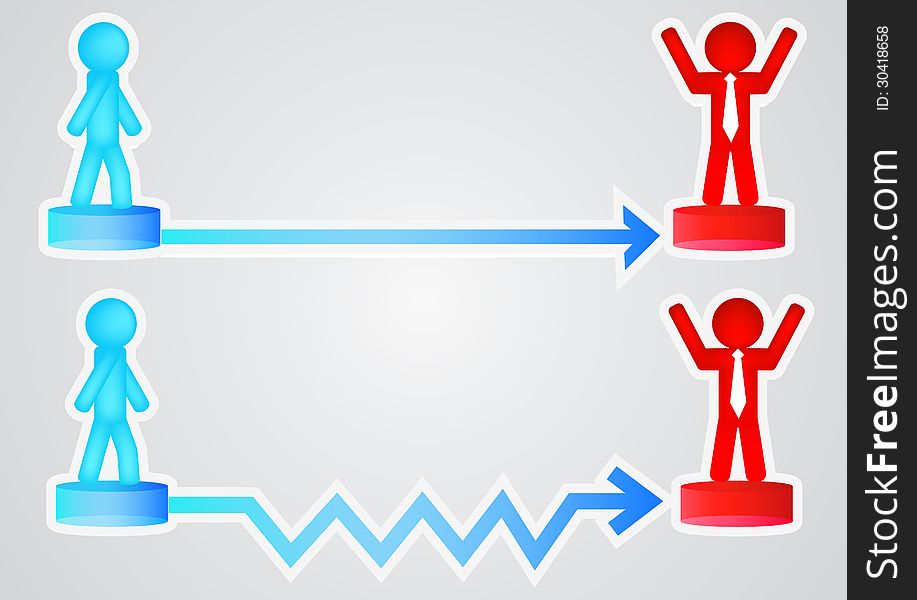 Illustration of business with arrows and person