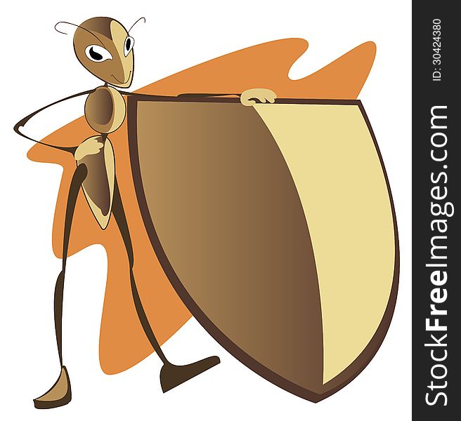 The comic image of ant with a shield