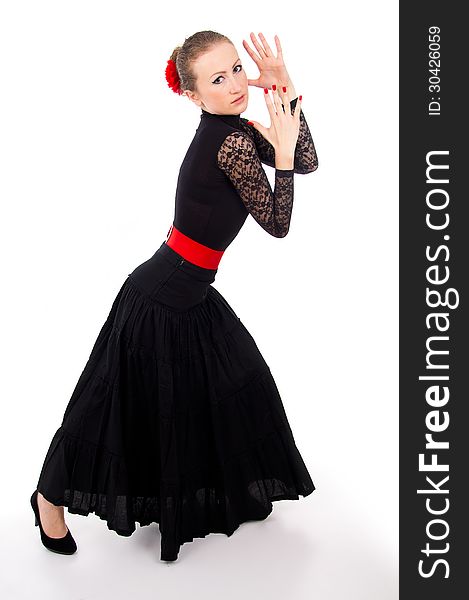 Girl In A Dress Dances Flamenco