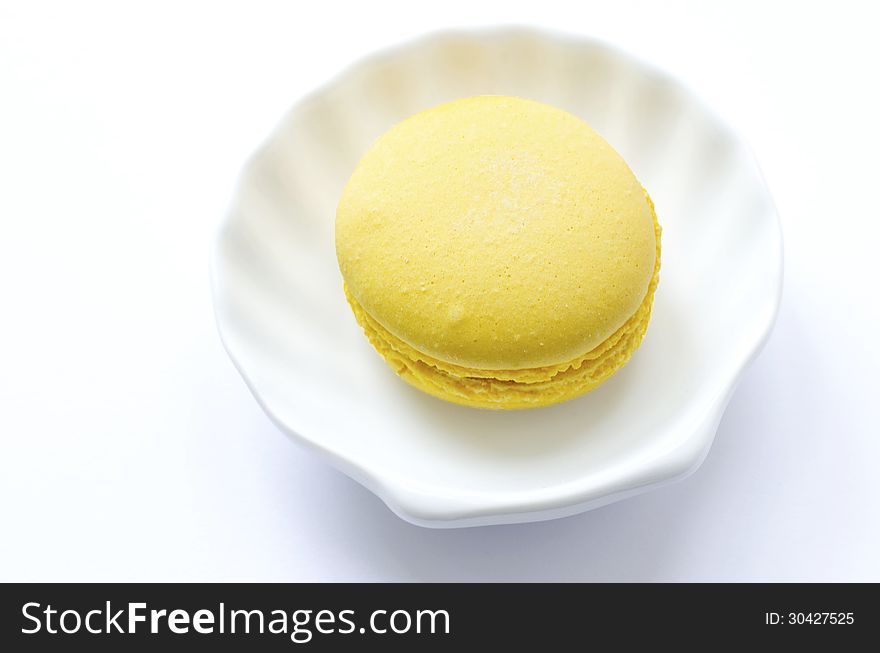 One macaroon on the white background