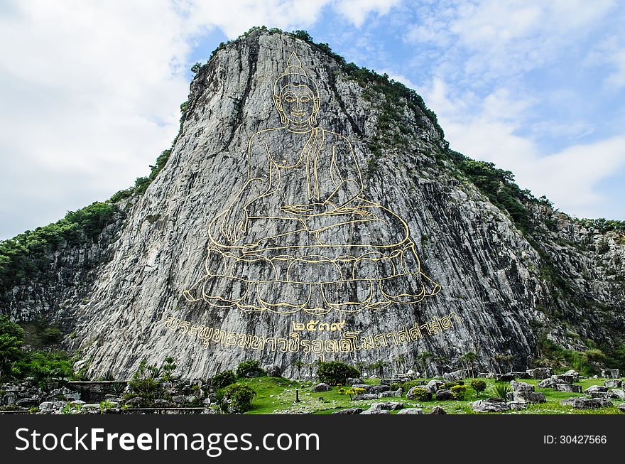 Carved buddha image of Khao Chee Jan, Pattaya Thailand