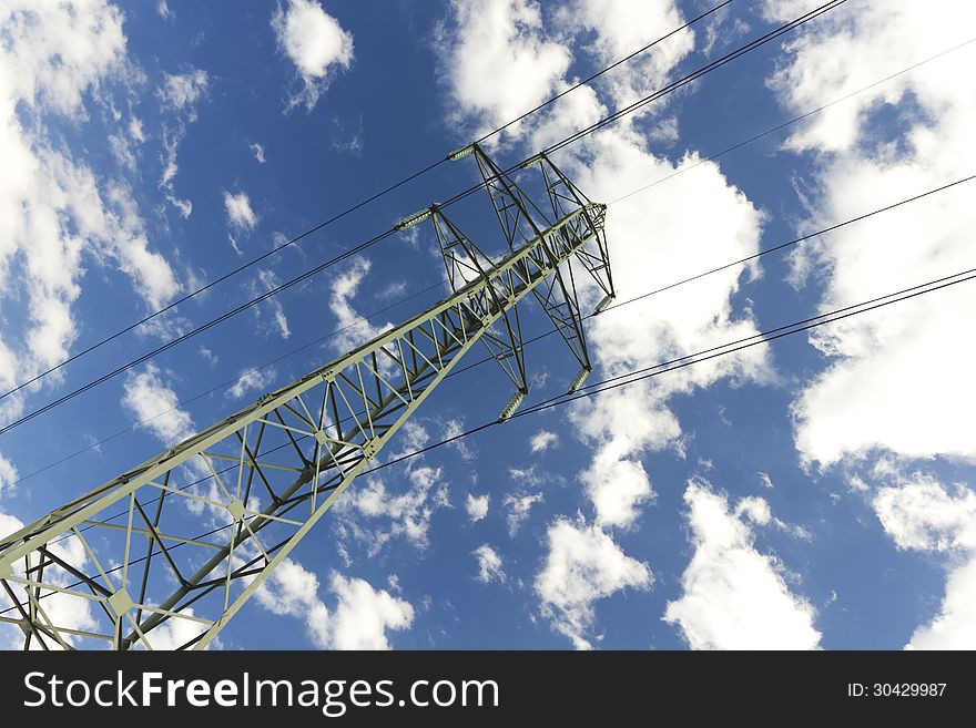 Electricity pylon of high voltage line on blue sky.