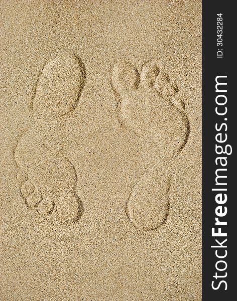 Traces of barefooted foots on sand. Traces of barefooted foots on sand