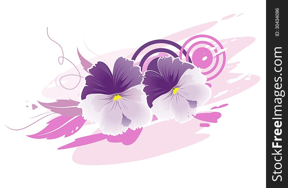 Decorative image with two violets, composition with flowers