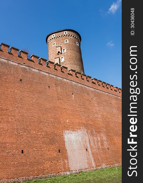 Ancient fortifications surrounding Wawel Royal Castle in Krakow, Poland.