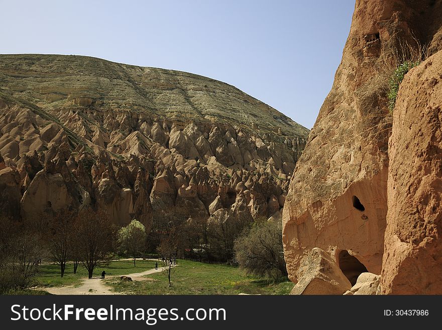 Unique geographical formations of volcanic cappadocia. Placement and protection of Christians in the former, Turkey. Unique geographical formations of volcanic cappadocia. Placement and protection of Christians in the former, Turkey