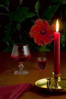 A Glass Of Red Wine, A Small Glass With Liquor Stock Image A Glass Of Red Wine, A Small Glass With Liquor Stock Image