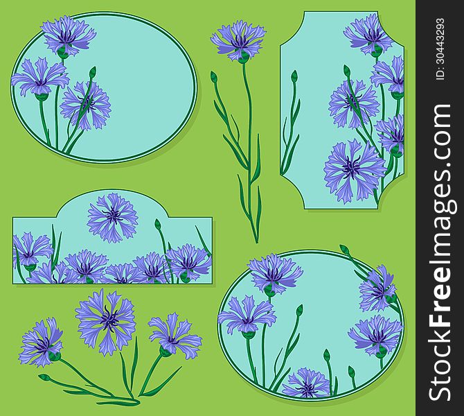 Set of elements with blue cornflowers