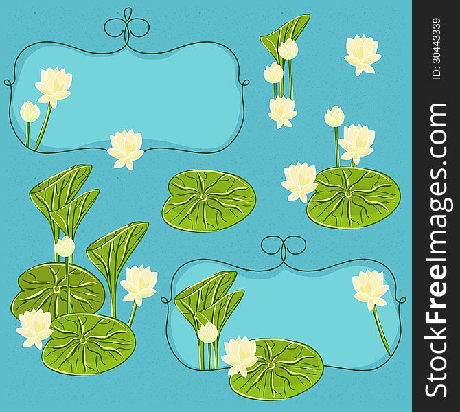 Floral set with lotus on green background. Floral set with lotus on green background