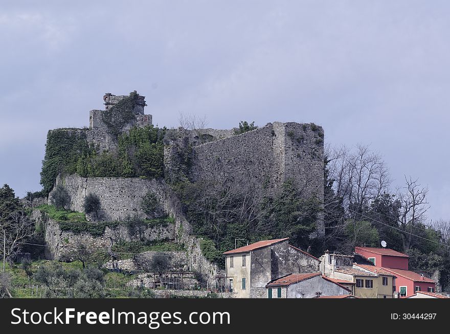 Old ruins of a medieval castle in trebbiano , la spezia