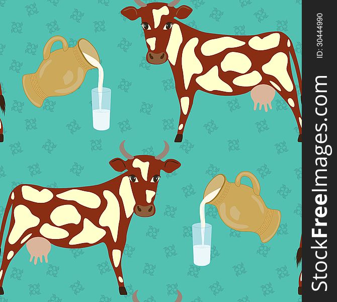 Seamless texture cow and glass of milk