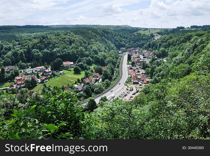 Ruebeland is a village in the collective municipality of Elbingerode in the district of Harz in the German state of Saxony-Anhalt. Ruebeland is well known for hiking tours in Germany and part of Harzer Hexenstieg. Image shows view to Ruebeland from mountain SchÃ¶ne Aussicht. Ruebeland is a village in the collective municipality of Elbingerode in the district of Harz in the German state of Saxony-Anhalt. Ruebeland is well known for hiking tours in Germany and part of Harzer Hexenstieg. Image shows view to Ruebeland from mountain SchÃ¶ne Aussicht.