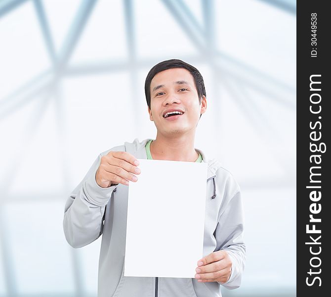 Asian Man With Blank Board,Vertical