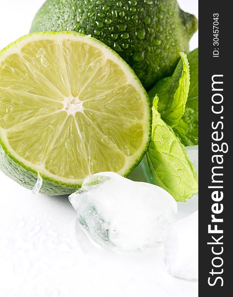 Lime, fresh mint and ice. Lime, fresh mint and ice