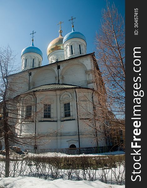 Novospassky monastery in Moscow. The Cathedral of the Transfiguration of the Lord in the Novospassky monastery.