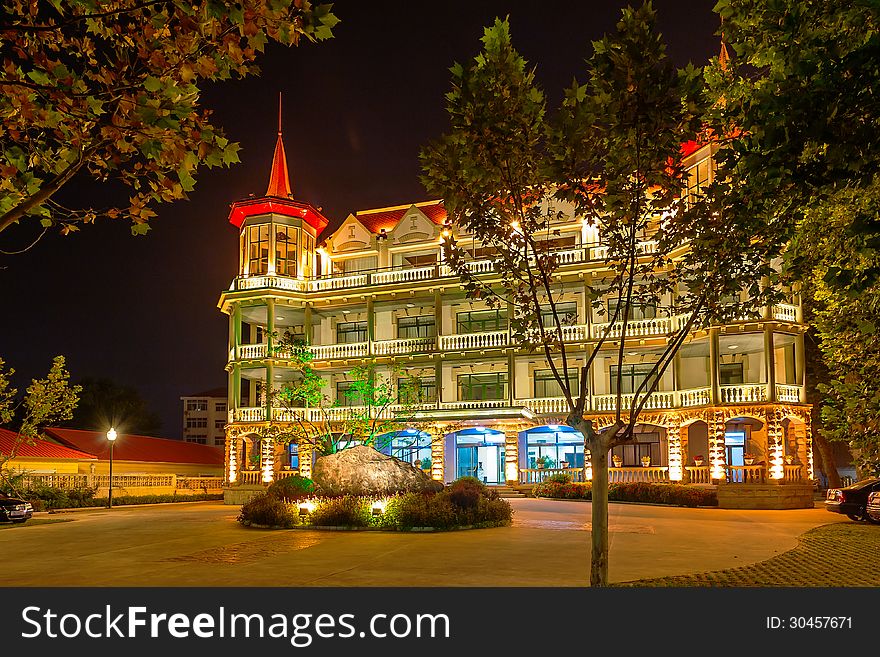 The image taken in china`s hebei province,qinhuangdao city,beidaihe district,The building looked lovely in the night. The image taken in china`s hebei province,qinhuangdao city,beidaihe district,The building looked lovely in the night.